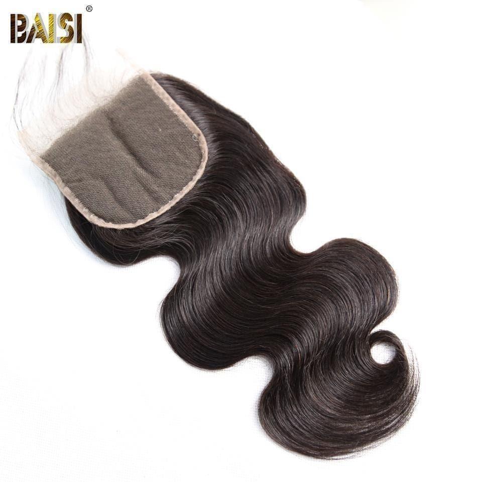 BAISI 10A Lace Closure 4x4/ 5x5 100% Cheveux Vierges Ondulé Body Wave, Base En Soie Closure 4x4
