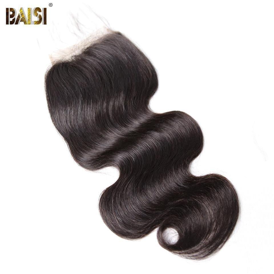 BAISI 10A Lace Closure 4x4/ 5x5 100% Cheveux Vierges Ondulé Body Wave, Base En Soie Closure 4x4