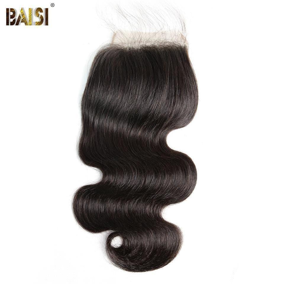 BAISI 10A Lace Closure 4x4/ 5x5 100% Cheveux Vierges Ondulé Body Wave, Base En Soie Closure 4x4