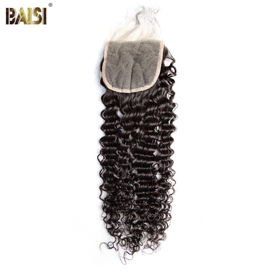 BAISI 10A Lace Closure 4x4/ 5x5 100% Cabelos Virgens Encaracolados-Crepus, Base em Seda Closure 4x4
