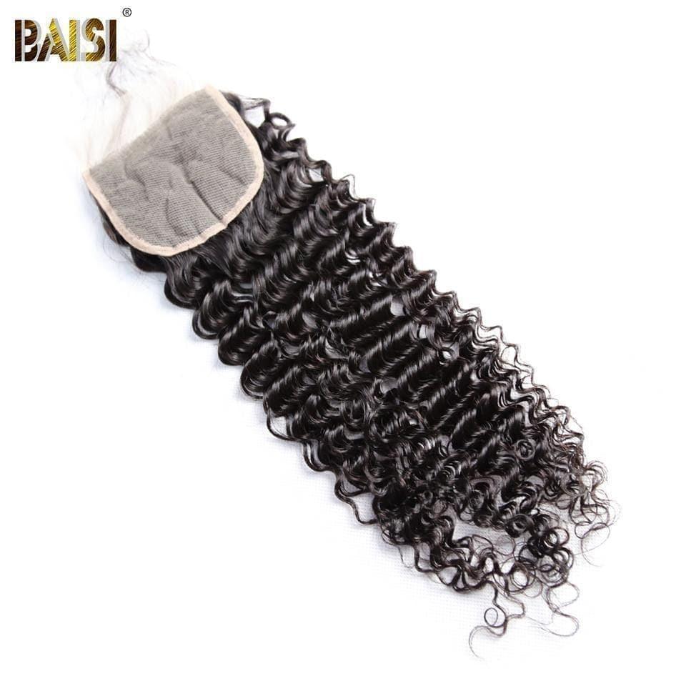 BAISI 10A Lace Closure 4x4/ 5x5 100% Cabelos Virgens Encaracolados-Crepus, Base em Seda Closure 4x4