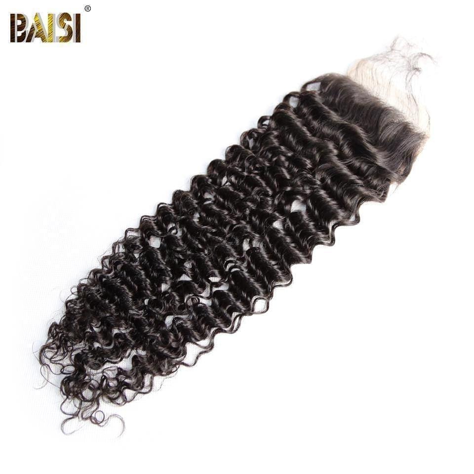 BAISI 10A Lace Closure 4x4/ 5x5 100% Cabelos Virgens Encaracolados-Crepus, Base em Seda Closure 4x4