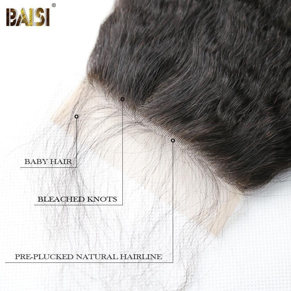BAISI 10A Lace Closure 4x4 En 100% Cheveux Vierges Kinky Straight