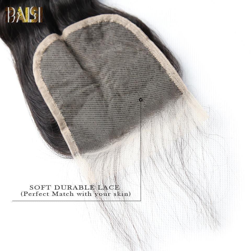 BAISI 10A lace Clousure 4x4 100% Cheveux Vierges Ondulés Loose Wave , Base En Soie Closure 4x4