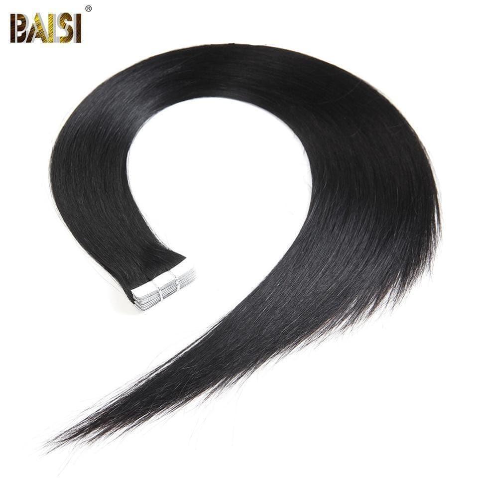 BAISI Lisse Tape Hair 50g/lot,1B/2#/4#/99J#/613#/27#/Grey#/Burgundy En 100% Cheveux Humains