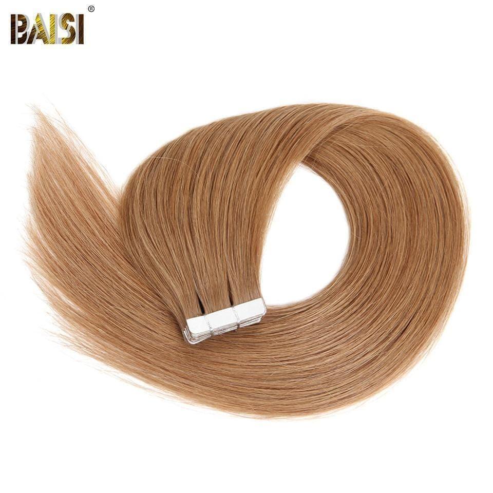BAISI Lisse Tape Hair 50g/lot,1B/2#/4#/99J#/613#/27#/Grey#/Burgundy En 100% Cheveux Humains