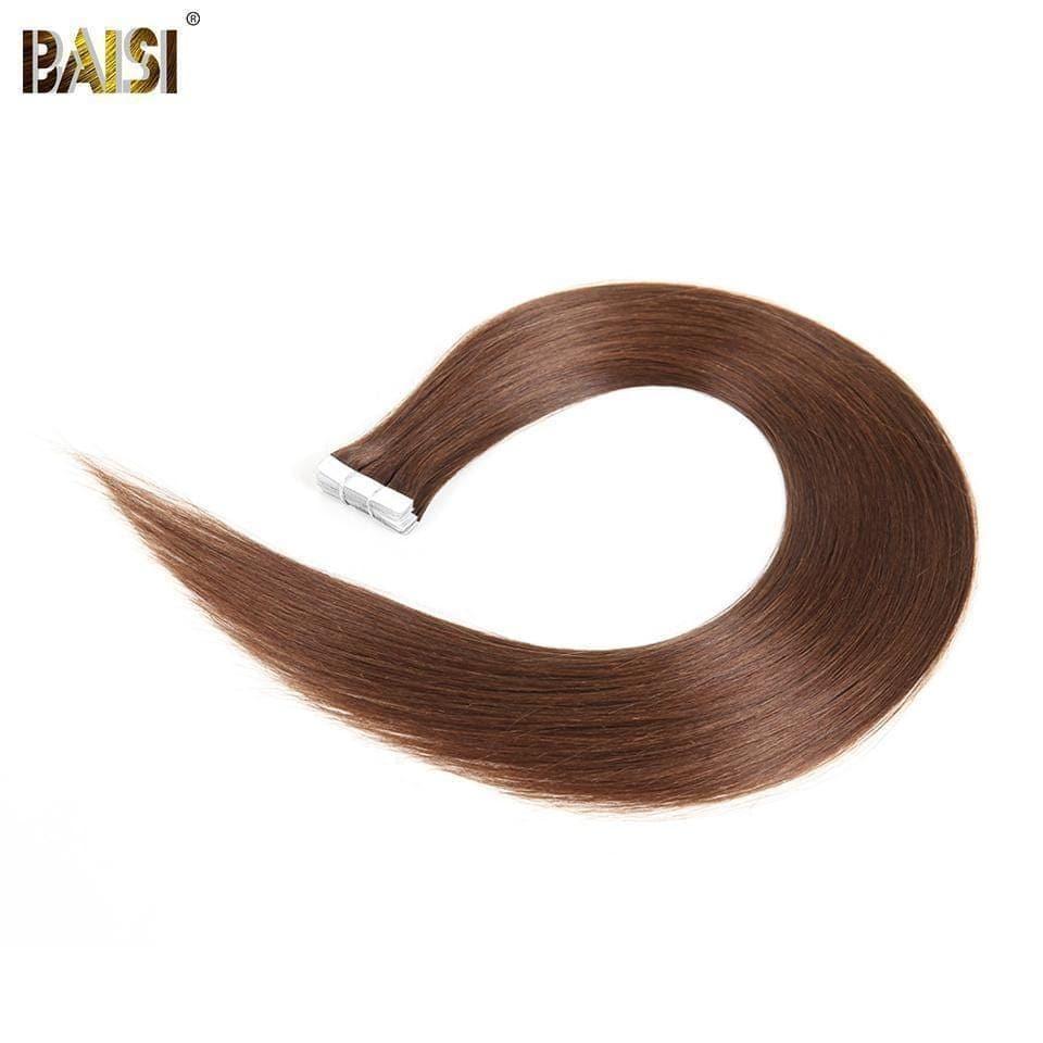 BAISI Lisse Tape Hair 50g/lot,1B/2#/4#/99J#/613#/27#/Grey#/Burgundy En 100% Cheveux Humains