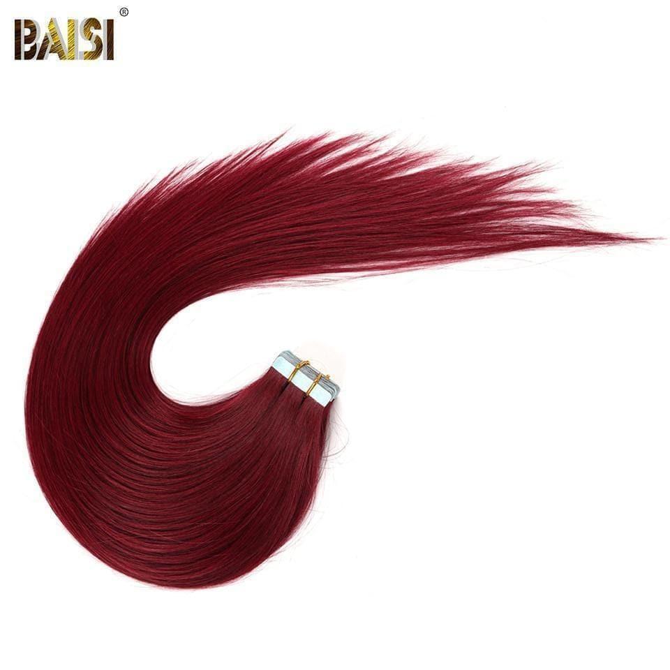 BAISI Lisse Tape Hair 50g/lot,1B/2#/4#/99J#/613#/27#/Grey#/Burgundy En 100% Cheveux Humains