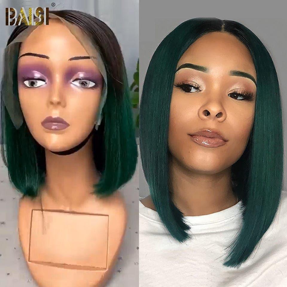 BAISI 13x4 lace frontal 10 Pouce Marron 79€ ou Perruque lisse 1B Vert En 100% Cheveux Humains