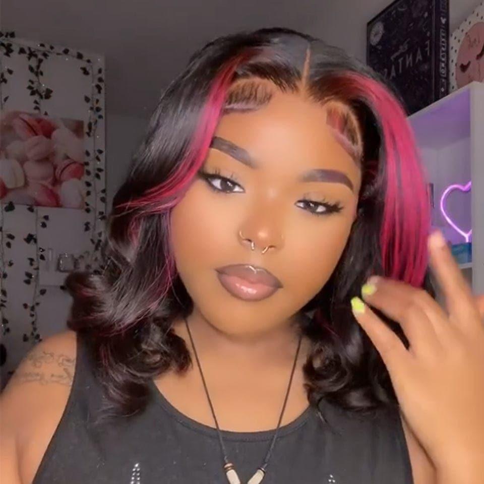 BAISI 13X4  Lace Frontal Perruque Carré Body Wave En couleur Rouge 1b mixte boucle