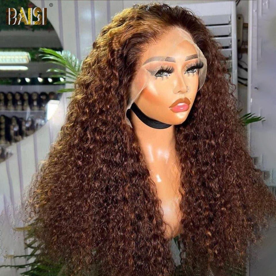 Parrucca riccia lunga BAISI colore marrone n. 4 realizzata al 100% in capelli umani