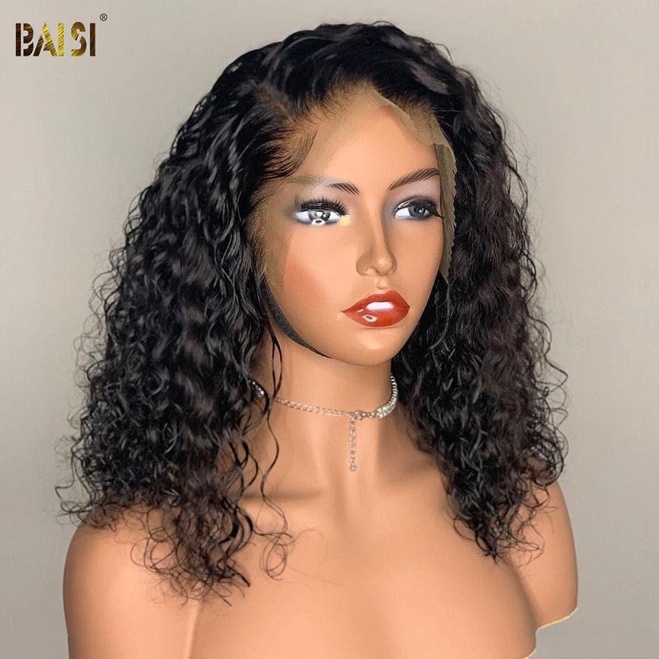 BAISI Bob 13X4 lace frontal Perruque Bouclée Water Wave 100% Cheveux Humains